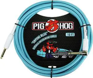 Pig Hog "Daphne Blue" Woven Jacket Tour Grade Instrument Cable, 10-foot Right Angle