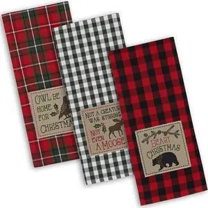 DII Assorted Cabin Christmas Embroidered Dishtowel (Set of 3)