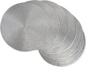 DII Metallic Silver Round Polypropylene Woven Placemat (Set of 6)