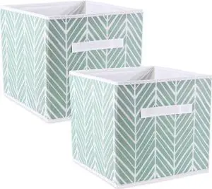 DII Nonwoven Polyester Cube Herringbone Mint Square  (Set of 2)