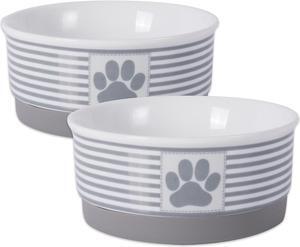 DII Pet Bowl Paw Patch Stripe Gray Small 4.25dx2h (Set of 2)