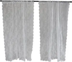 DII White Flower Blossom Lace Window Curtain  (Set of 2)