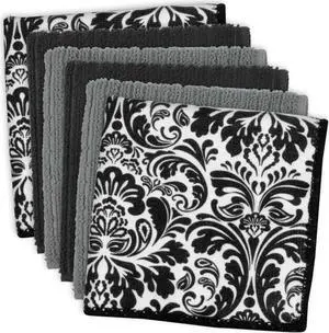 DII Black Microfiber Damask Dishcloth (Set of 6)