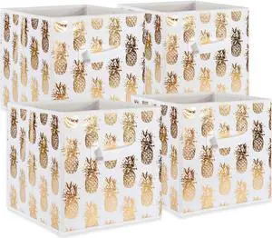 DII Nonwoven Polyester Cube Pineapple White/Gold Square  (Set of 4)