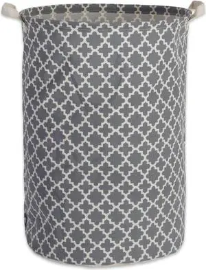 DII Pe Coated Cotton/Poly Laundry Hamper Lattice Gray Round