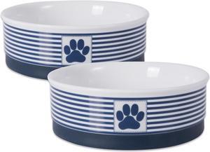 DII Pet Bowl Paw Patch Stripe Nautical Blue Medium 6dx2h (Set of 2)