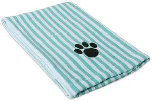 DII Aqua Stripe Embroidered Paw Pet Towel