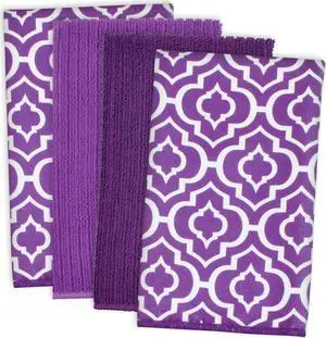 DII Eggplant Lattice Microfiber Dishtowel (Set of 4)