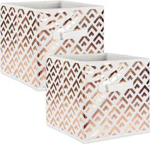 DII Nonwoven Polyester Cube Double Diamond White/Copper Square  (Set of 2)