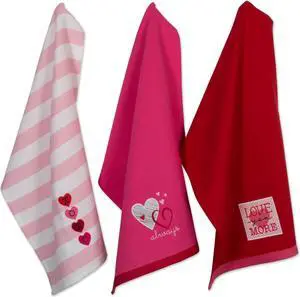 DII Assorted Valentines Day Embroidered Dishtowels (Set of 3)