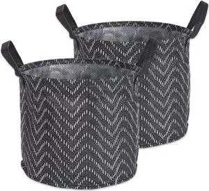 DII Pe Coated Woven Paper Laundry Bin Tribal Chevron Black/White  Round Large  (Set of 2)