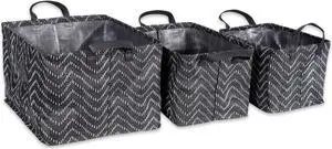 DII PE-Coated Woven Paper Laundry Bin Tribal Chevron Black/White Rectangle Assorted (Set of 3)