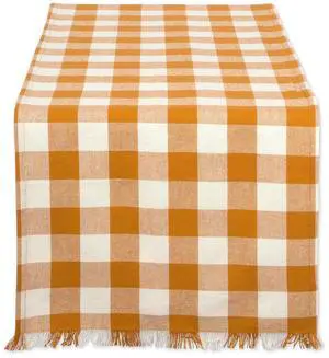 DII Pumpkin Spice Heavyweight Check Fringed Table Runner