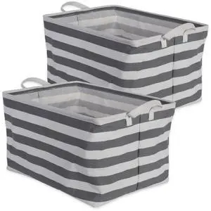 DII Pe Coated Cotton/Poly Laundry Bin Stripe Gray Rectangle Large  (Set of 2)