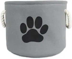DII Polyester Pet Bin Paw Gray Round Medium