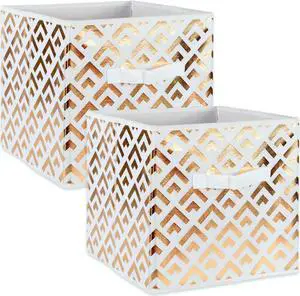 DII Nonwoven Polyester Cube Double Diamond White/Gold Square  (Set of 2)