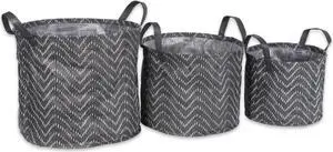 DII PE-Coated Woven Paper Laundry Bin Tribal Chevron Black/White  Round Assorted (Set of 3)
