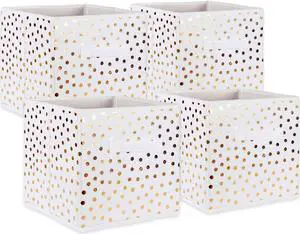 DII Nonwoven Polyester Cube Small Dots White/Gold Square  (Set of 4)