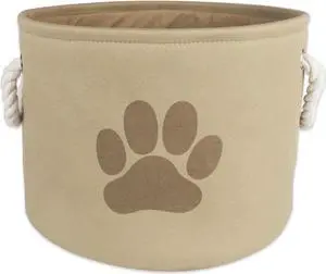 DII Polyester Pet Bin Paw Taupe Round Small