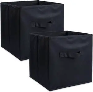 DII Nonwoven Polypropylene Cube Solid Black Square  (Set of 2)