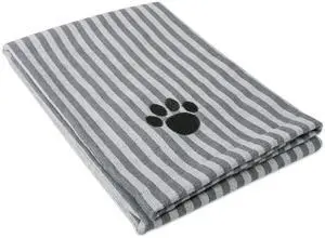 DII Gray Stripe Embroidered Paw Pet Towel