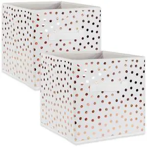 DII Nonwoven Polyester Cube  Small Dots White/Copper (Set of 2)