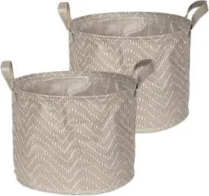 DII Pe Coated Woven Paper Laundry Bin Tribal Chevron Stone/Cream Round Small  (Set of 2)