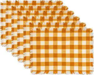 DII Pumpkin Spice Heavyweight Check Fringed Placemat (Set of 6)