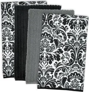 DII Black Damask Microfiber Dishtowel (Set of 4)