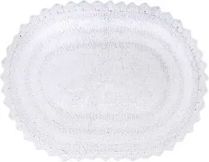 DII White Large Oval Crochet Bath Mat