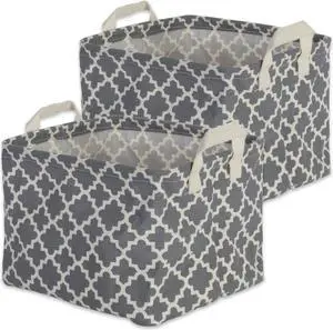 DII Pe Coated Cotton/Poly Laundry Bin Lattice Gray Rectangle Large  (Set of 2)