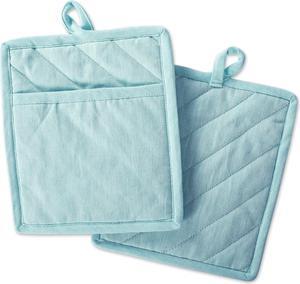 DII Aqua Solid Chambray Potholder (Set of 2)
