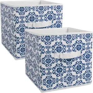 DII Nonwoven Polyester Cube Scroll Nautical Blue Square  (Set of 2)