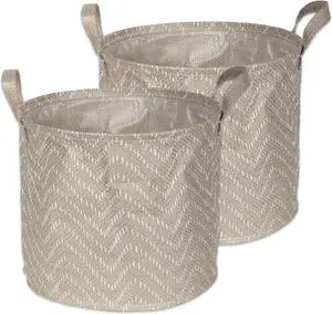 DII Pe Coated Woven Paper Laundry Bin Tribal Chevron Stone/Cream Round Large  (Set of 2)