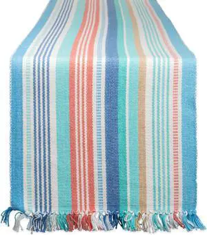 DII Seashore Stripe Fringed Table Runner