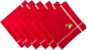 DII Red Embroidered Mistletoe Corner With Border  Napkin (Set of 6)