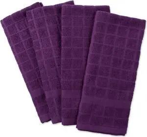 DII Solid Eggplant Windowpane Terry Dishtowel (Set of 4)