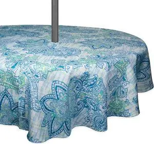 DII Blue Watercolor Paisley Print Outdoor Tablecloth With Zipper 60 Round