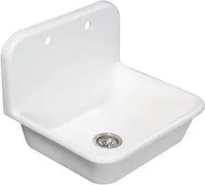 Gourmetier GKTA242119 Arcticstone 24 in. Solid Surface Farmhouse Kitchen Sink with Backsplash, Matte White