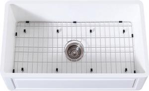 Gourmetier KGKFA331810LD 33" x 18" SGL Bowl Farmhouse Kitchen Sink, Drain & Rack