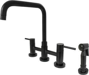Kingston Brass KS8285DLBS Concord Two-Handle Bridge Kitchen Faucet with Brass Side Sprayer, Oil Rubbed Bronze