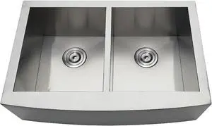 Gourmetier GKTDF30209 Drop-In Stainless Steel Double Bowl Farmhouse Kitchen Sink, Brushed