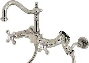 Kingston Brass KS1266AXBS Heritage Wall Mount Bridge Kitchen Faucet with Brass Sprayer, Polished Nickel