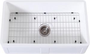 Gourmetier KGKFA331810DS 33" x 18" SGL Bowl Farmhouse Kitchen Sink, Drain & Rack