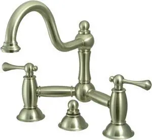 Kingston Brass KS3918BL Restoration Bathroom Bridge Faucet, Brushed Nickel