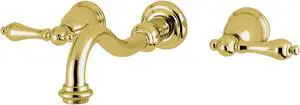 Kingston Brass KS3022AL Restoration Two-Handle 3-Hole Wall Mount Roman Tub Faucet in Polished Brass