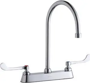 Elkay 8" Centerset with Exposed Deck Faucet with 8" Gooseneck Spout 6" Wristblade Handles Chrome