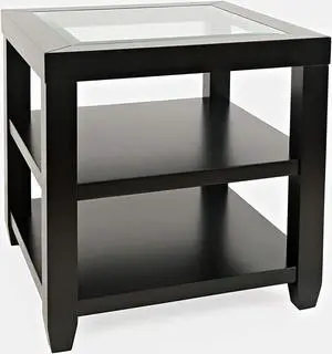 Urban Icon Glass Inlay End Table with Storage Black 2001-3