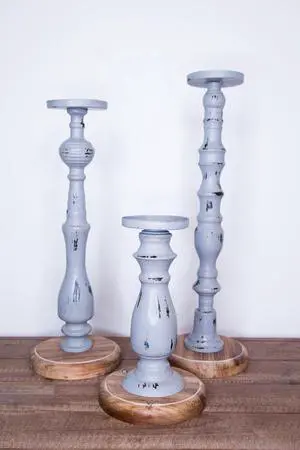 S/3 Distressed Metal and Wood Candleholders - Gray