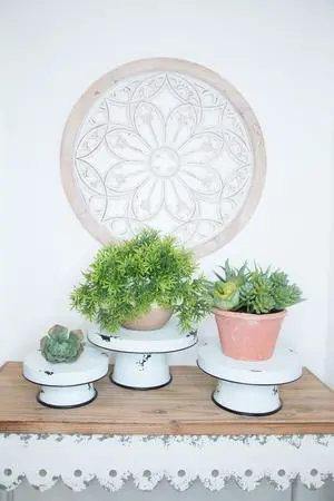 S/3 Distressed Enamel Pedestal Servers